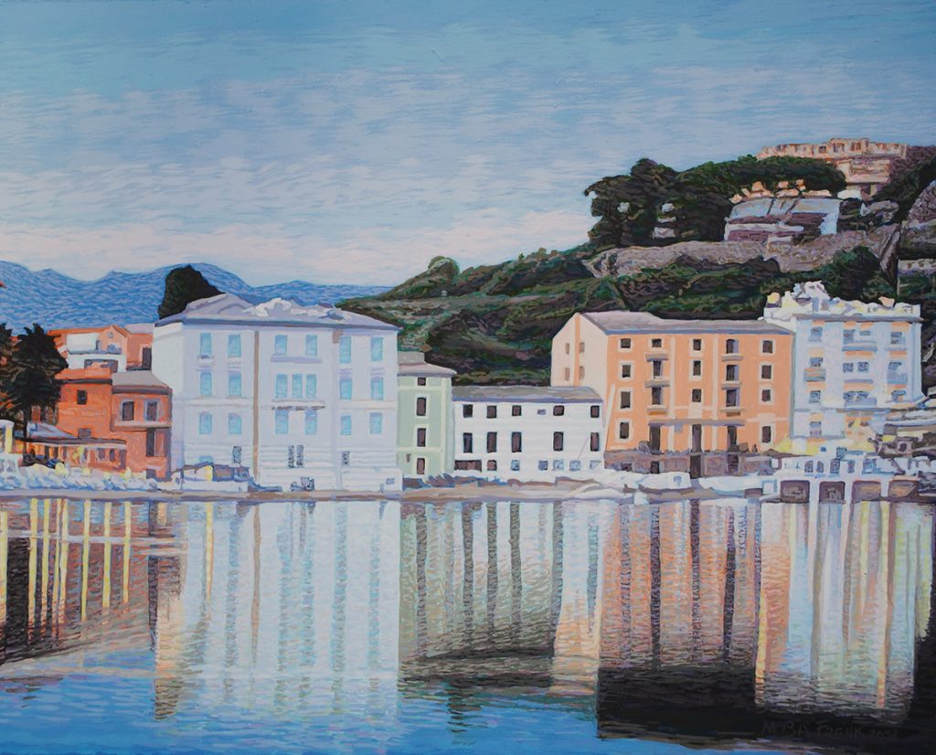 Vendita online opera dal titolo “Sestri Levante con palazzo Galleria Rizzi” realizzata dall'artista contemporaneo Mbà Frènk, Francesco Cassanelli